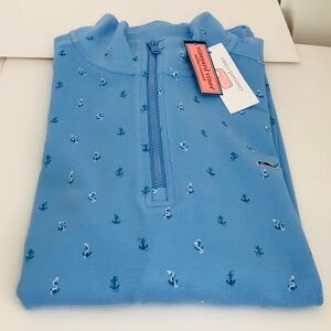 Vineyard Vines Men’s Half Zip Pullover-Printed Anchors-Whale Logo-NWT-Ocean Blue